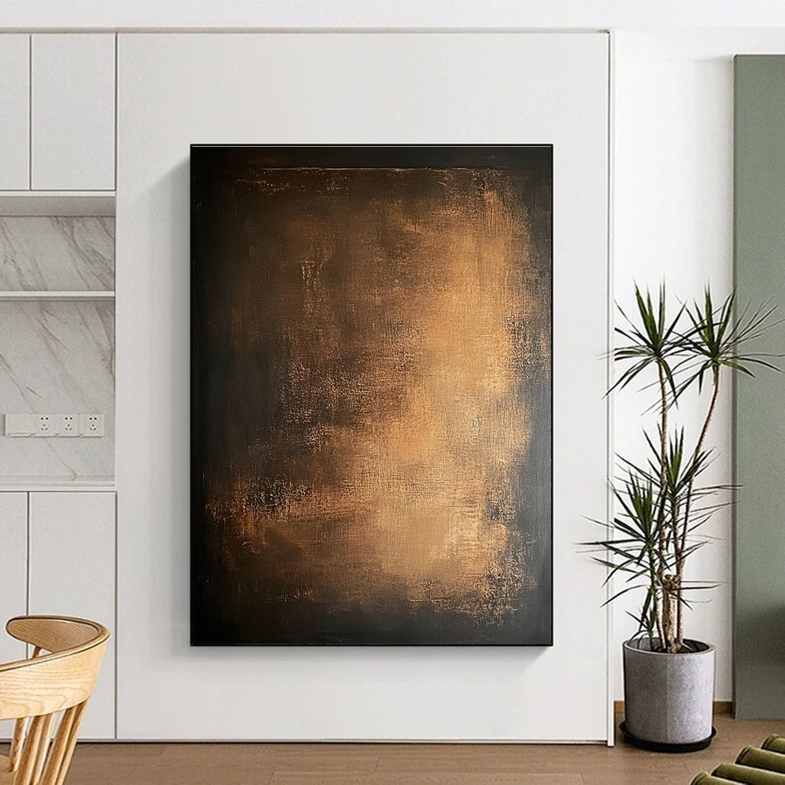 Dark Gold Abstract Painting with Mysterious Glow GER136