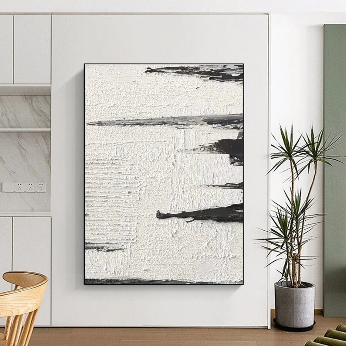 Black and White Subtle Textured Abstract Painting ADGE384