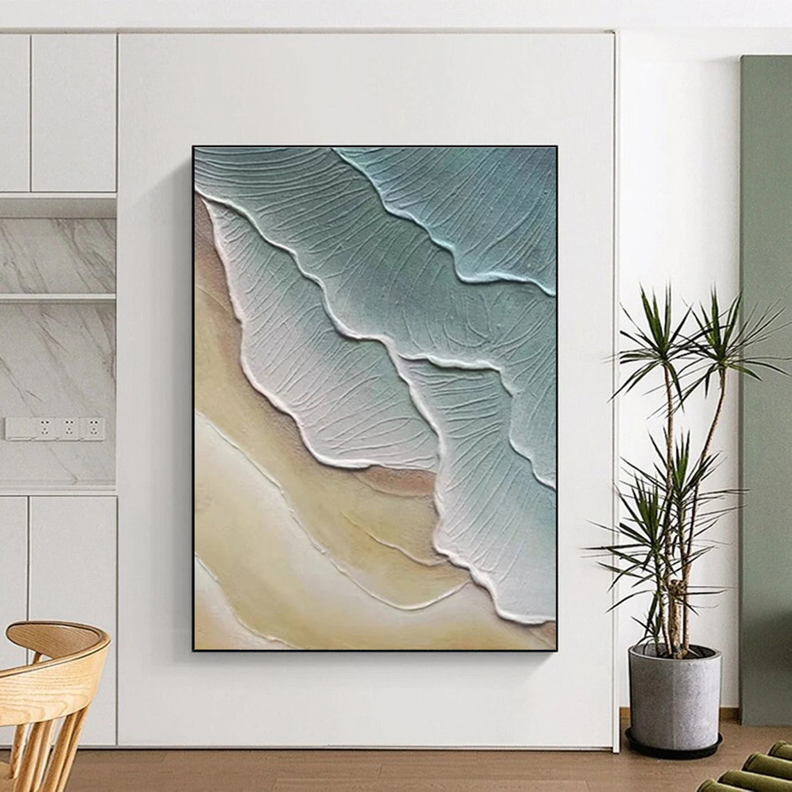 Blue and Gray Textured Leaf - like Abstract Painting ADGE342