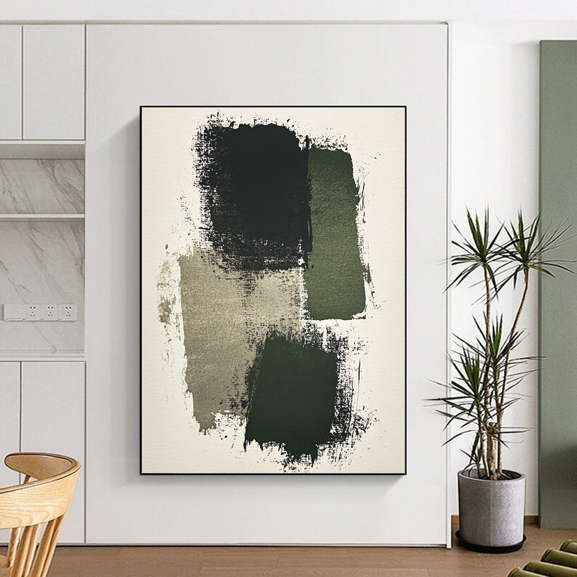 Earth - Toned Abstract with Black, Green, and Gray Textures GER265
