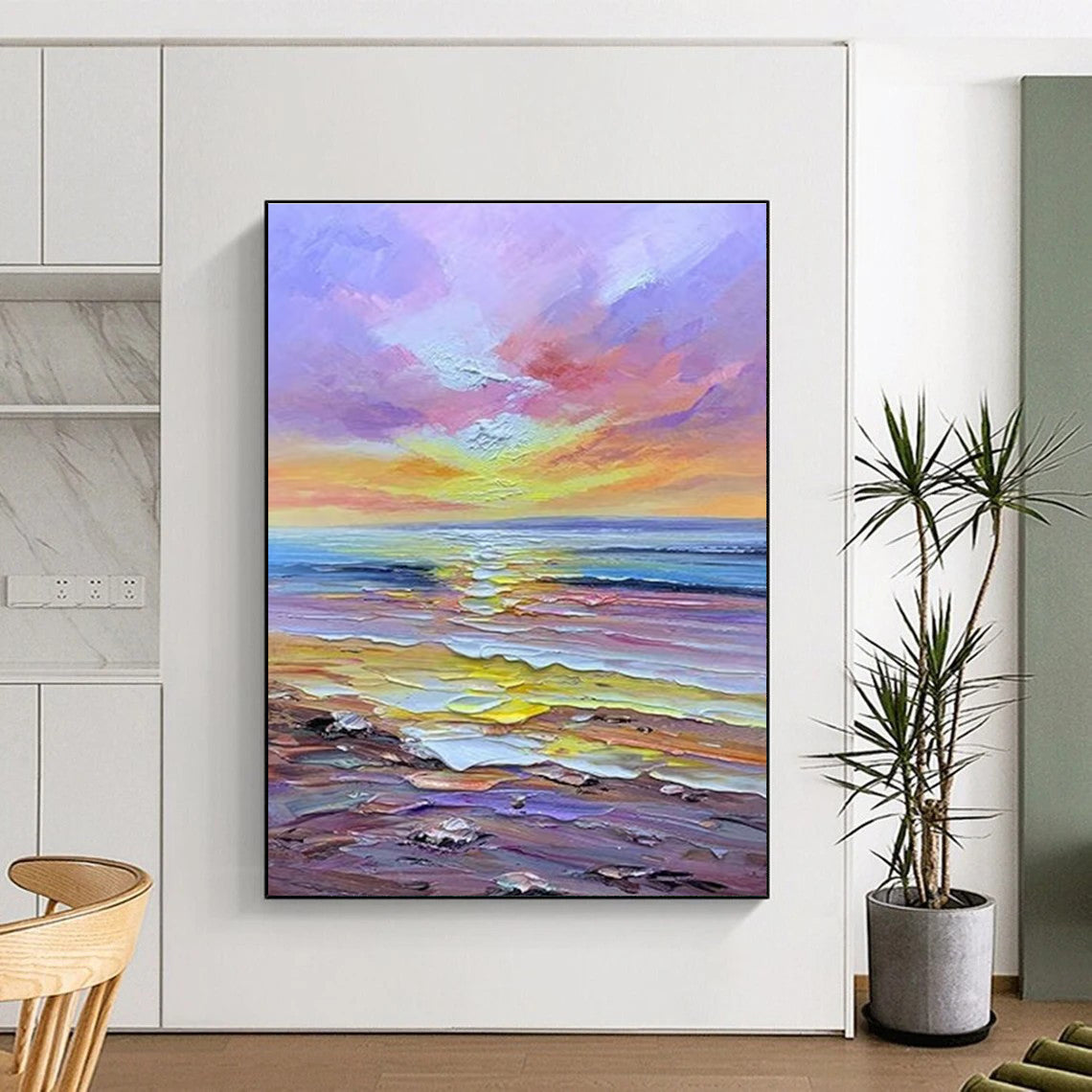 Pastel - hued Coastal Sunset Abstract Painting ADGE261