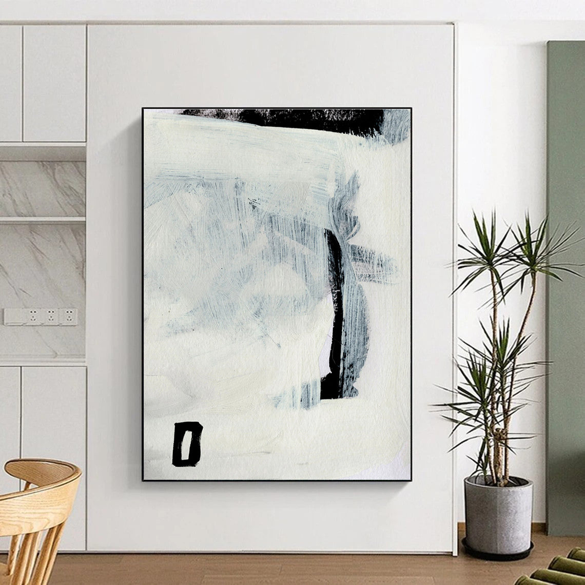 Minimalist Abstract with Gray and Black Forms Painting ADGE204