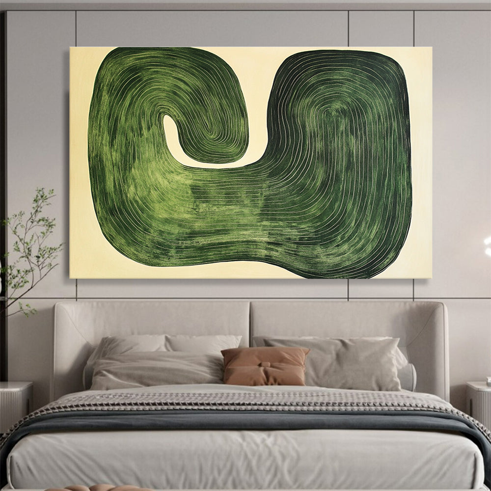 Green Curved Lines Abstract Painting with Organic Shapes DYP363