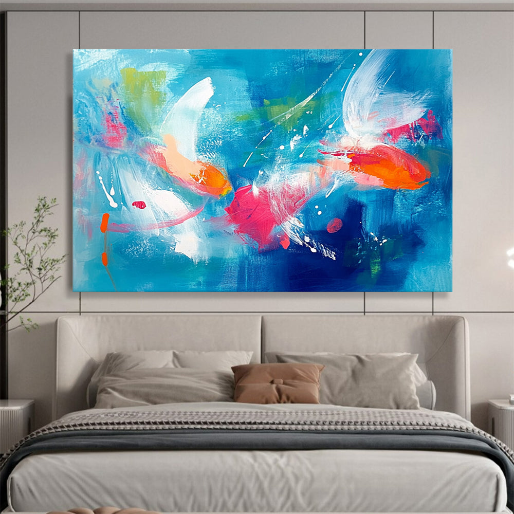 Colorful Fish Abstract Painting with Blue Background DYP466