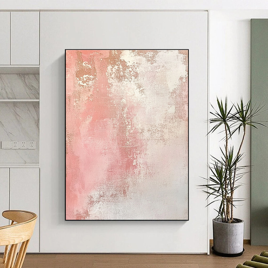 Pink and White Textured Abstract Painting with Subtle Gold Accents GER040