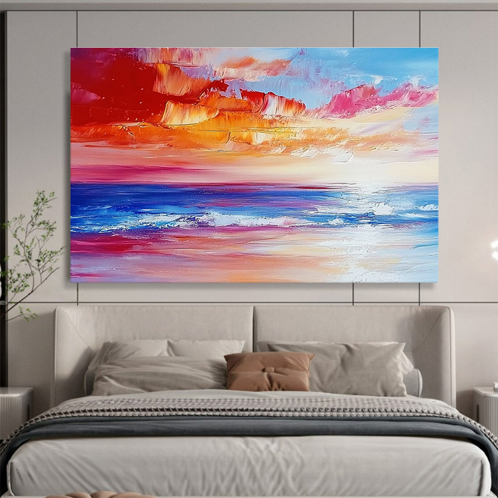 Colorful Sunset Seascape Abstract Painting with Reds Pinks and Blues DYP234