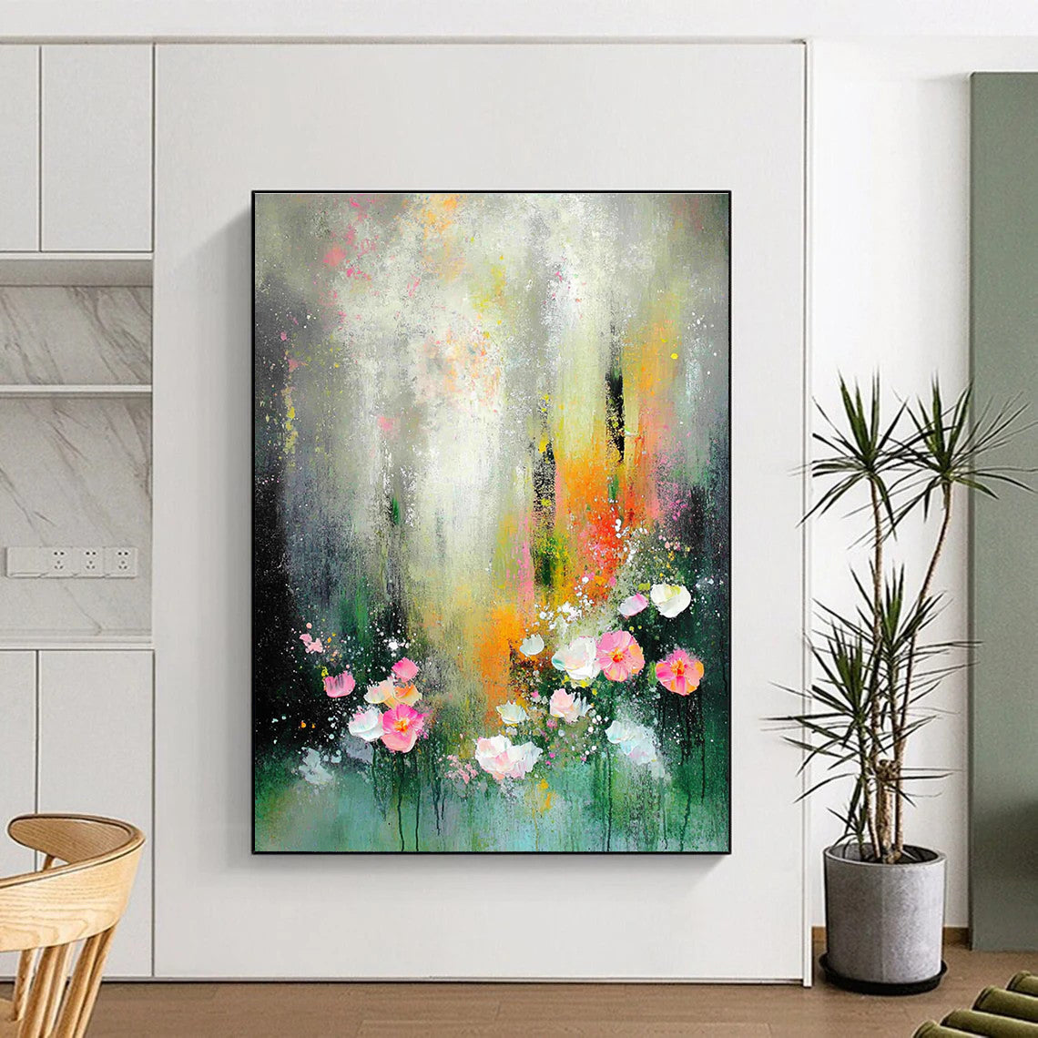 Abstract painting featuring a dreamy garden scene with soft lighting and muted colors in a vintage style.STSC1301