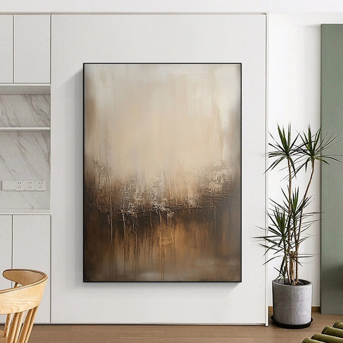 Beige and Brown Textured Abstract Painting with Subtle Depth GER036