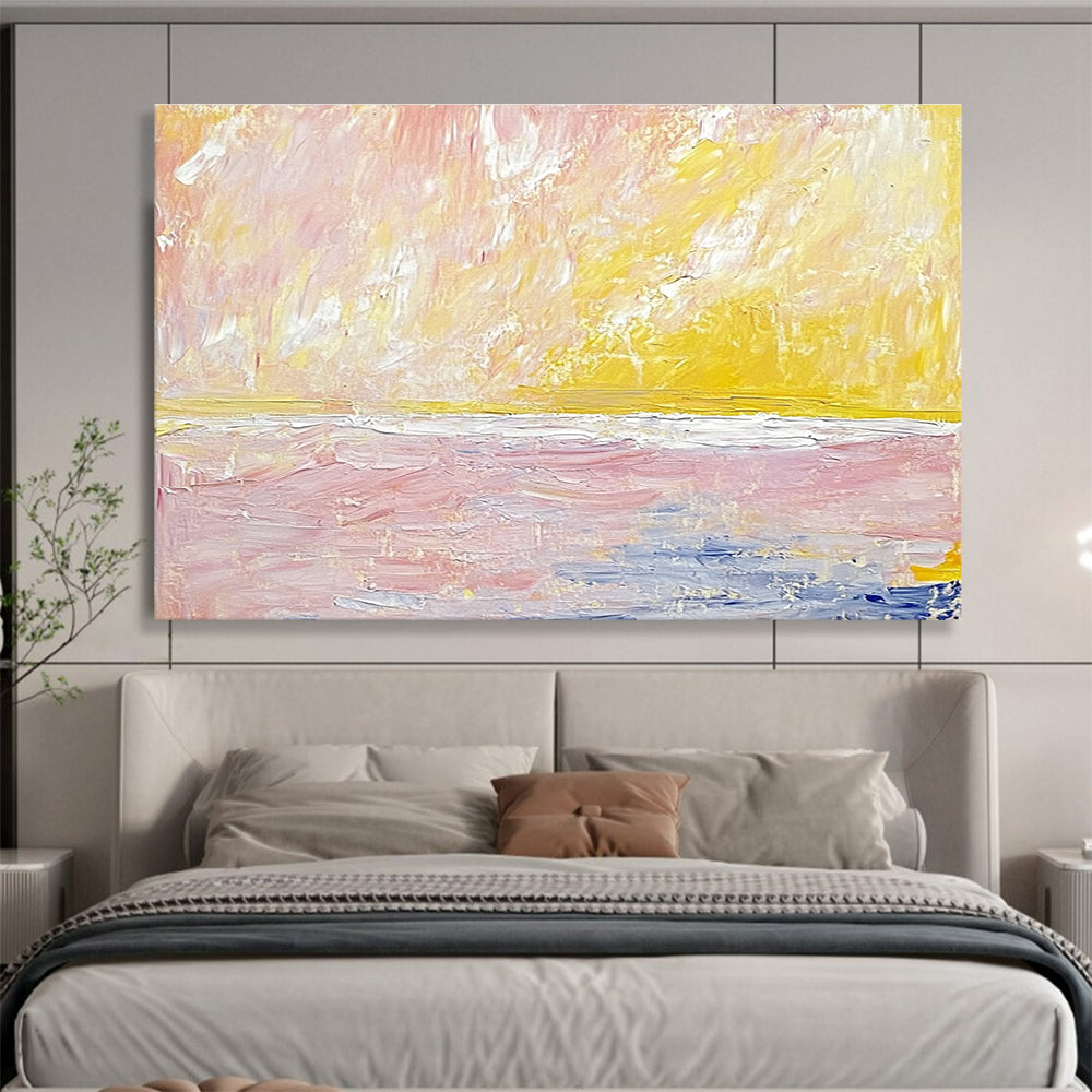 Pastel Sea Landscape Abstract Painting with Pink and Yellow Hues DYP523