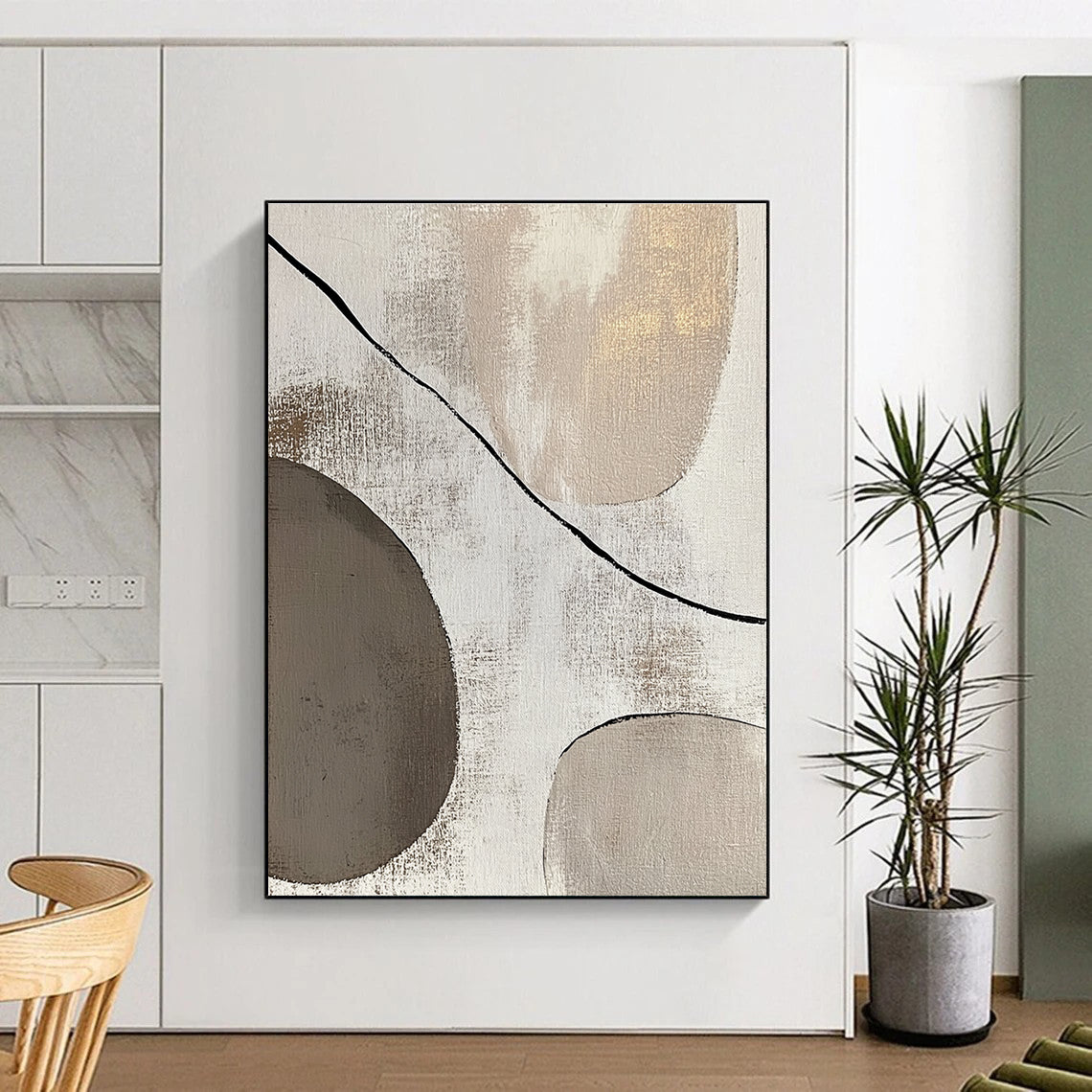 Beige and Gray Abstract Painting with Simple Shapes GER047