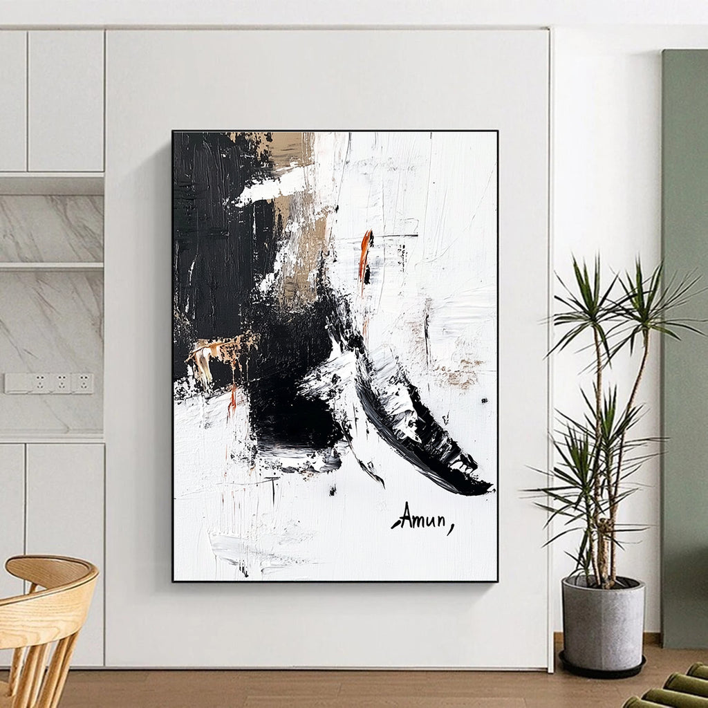 Expressive Black White Abstract with Splashes and Drips GER356