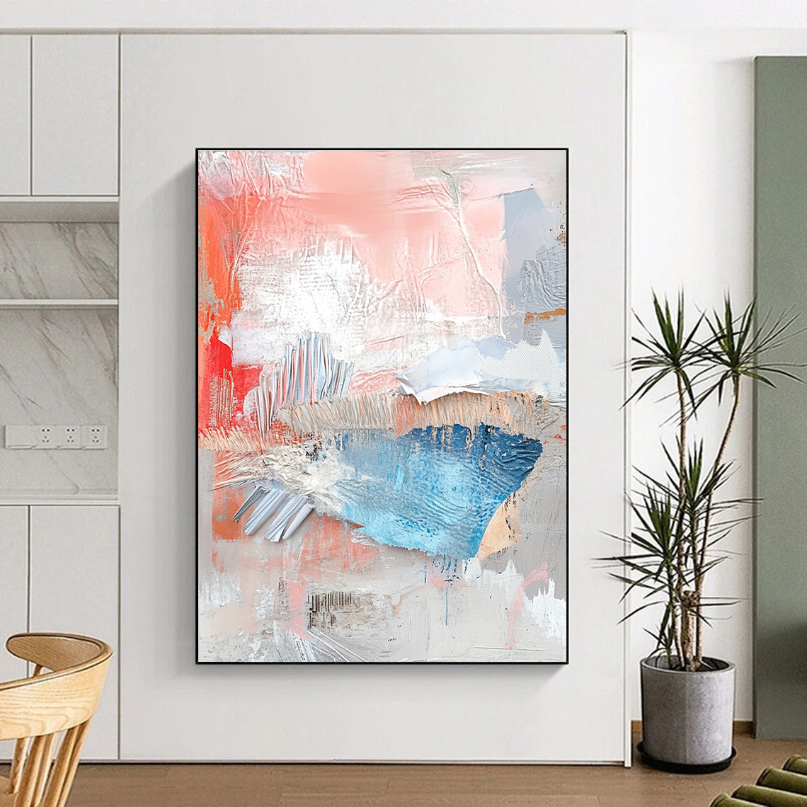Coral Blue and Gray Textured Collage Art GER196