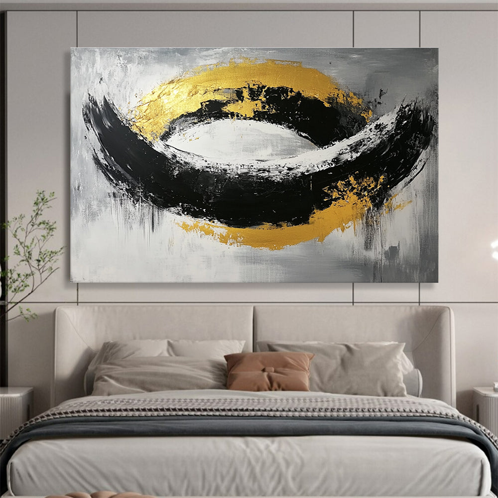 Black White and Gold Abstract Painting with Bold Shapes DYP296