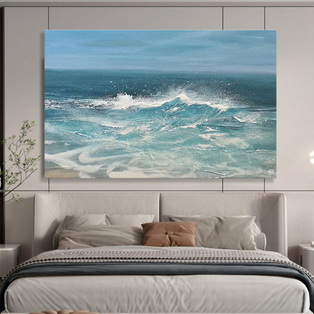 Blue White Crashing Waves Sea Abstract Painting THY024