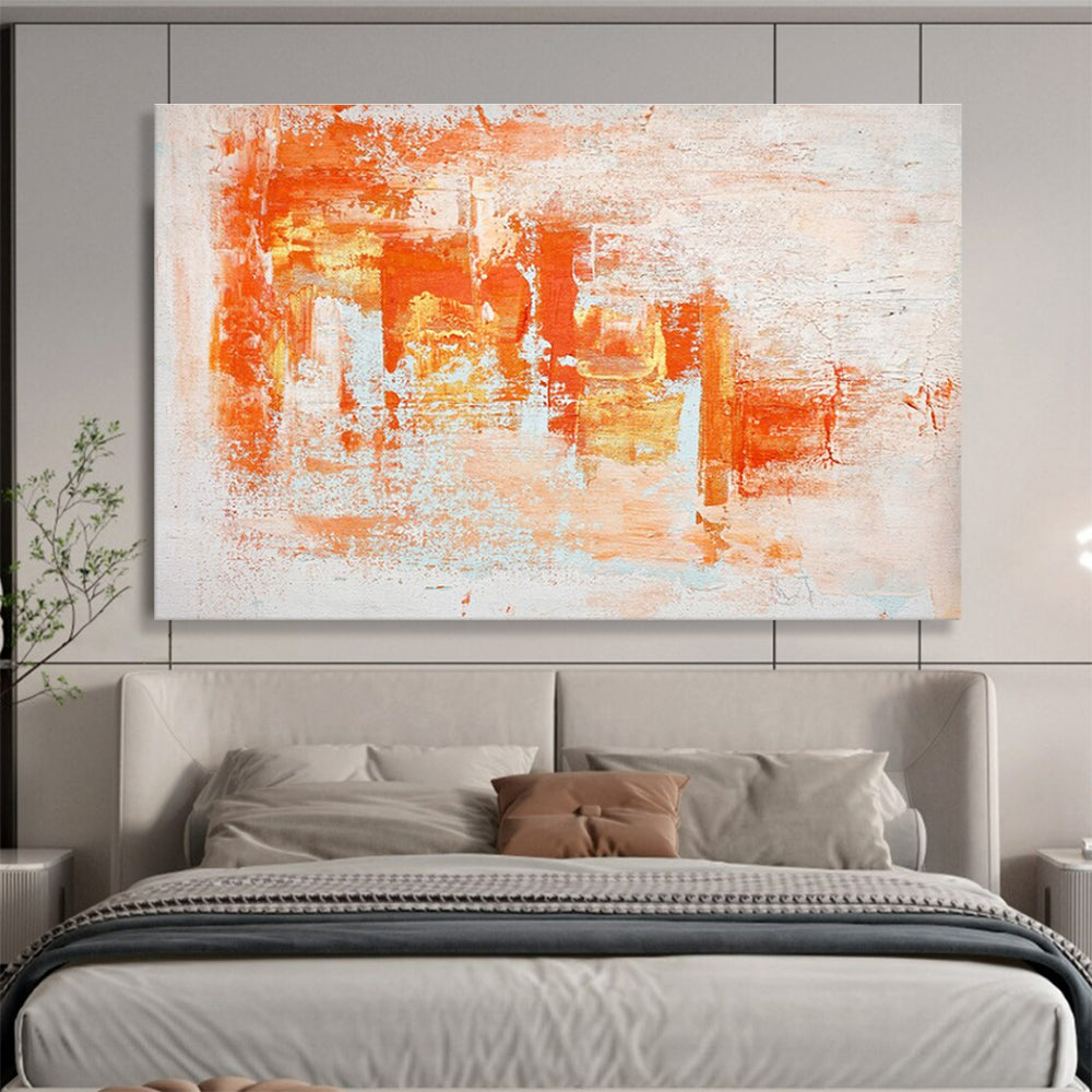 Orange White Abstract Painting with Warm, Energetic Brushstrokes THY377