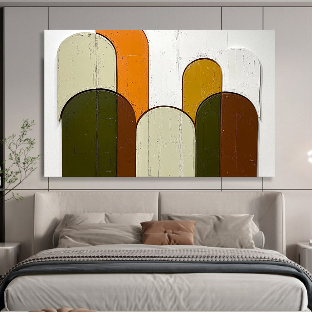 Colorful Arched Shapes Abstract Painting with Green Orange and Brown Tones DYP587