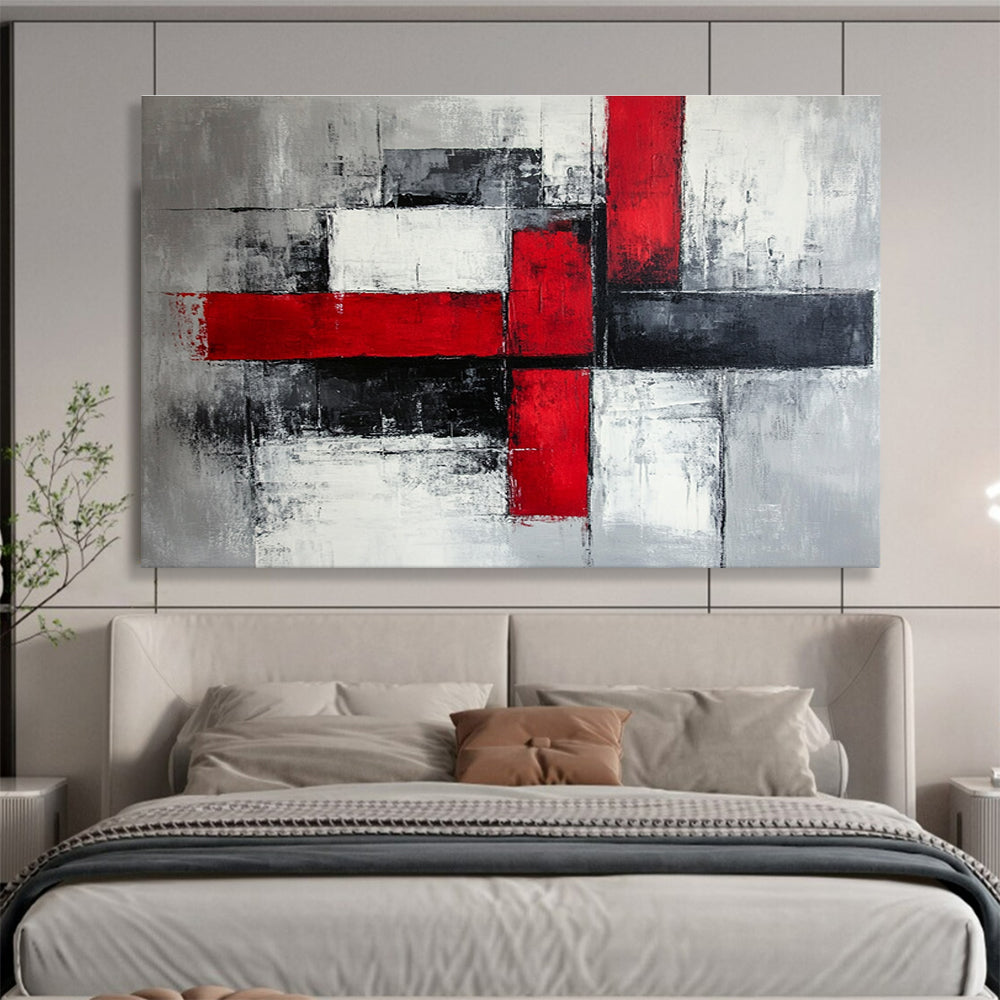 Red Black and Gray Abstract Painting with Cross Forms DYP397