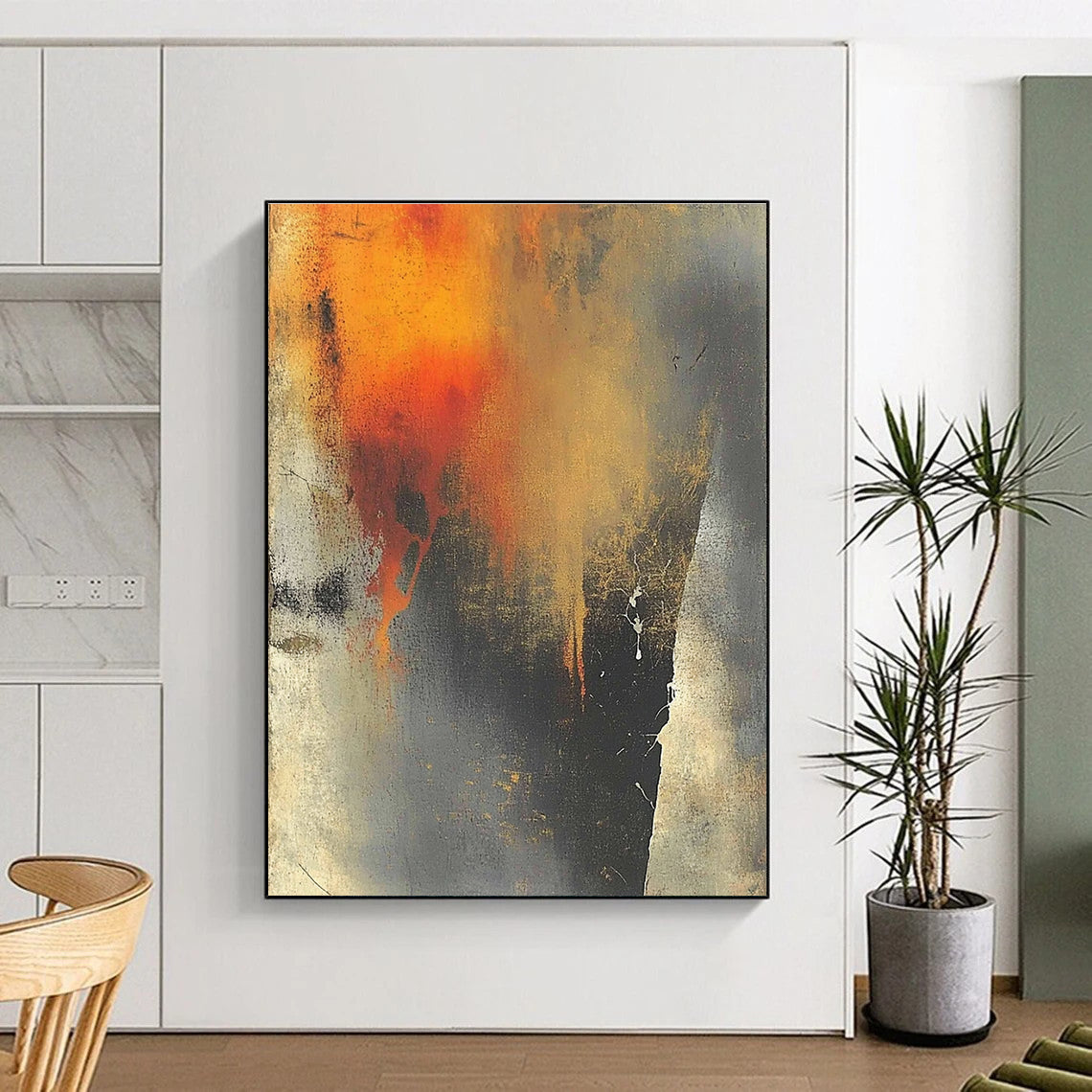 Orange Gray Textured Abstract Painting with Evocative Layers GER807