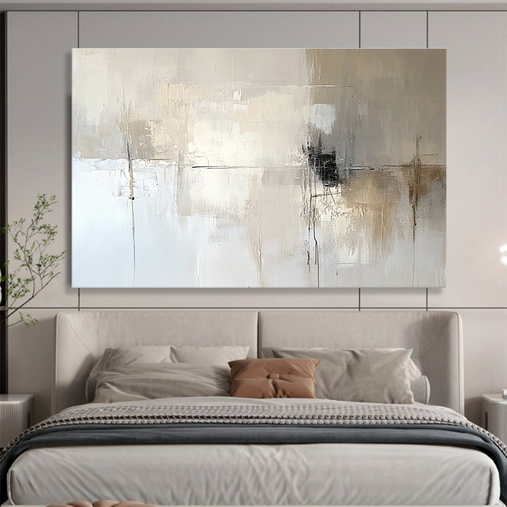 Large abstract painting in soft tones features a neutral color palette against a calming background, perfect for enhancing any space with artistic elegance.SC291