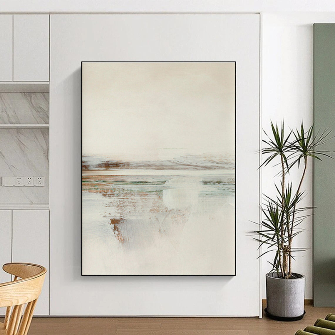 Neutral Tones Reflective Coastal Abstract Painting ADGE225
