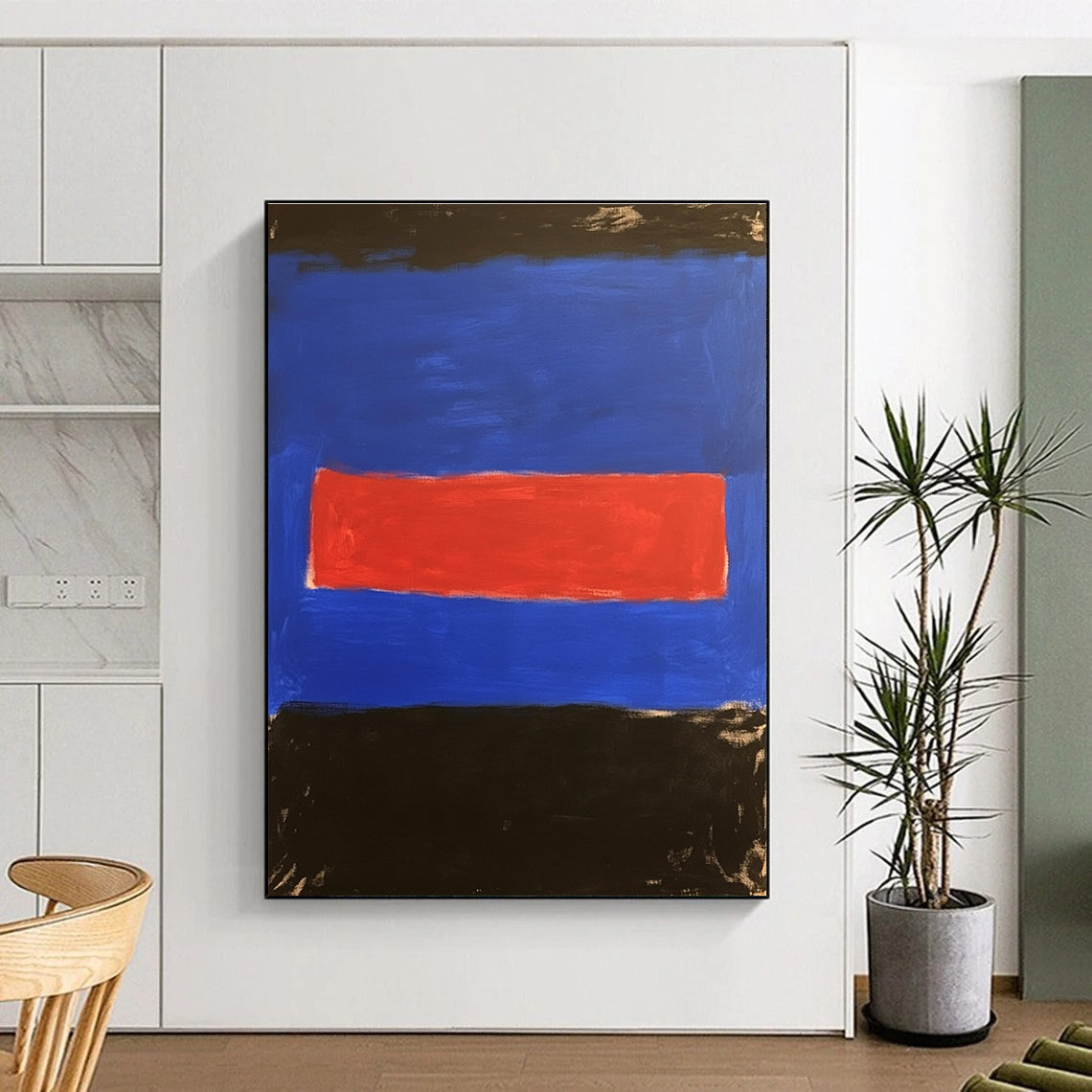 Blue Red Black Abstract Painting with Bold Color Blocks GER028