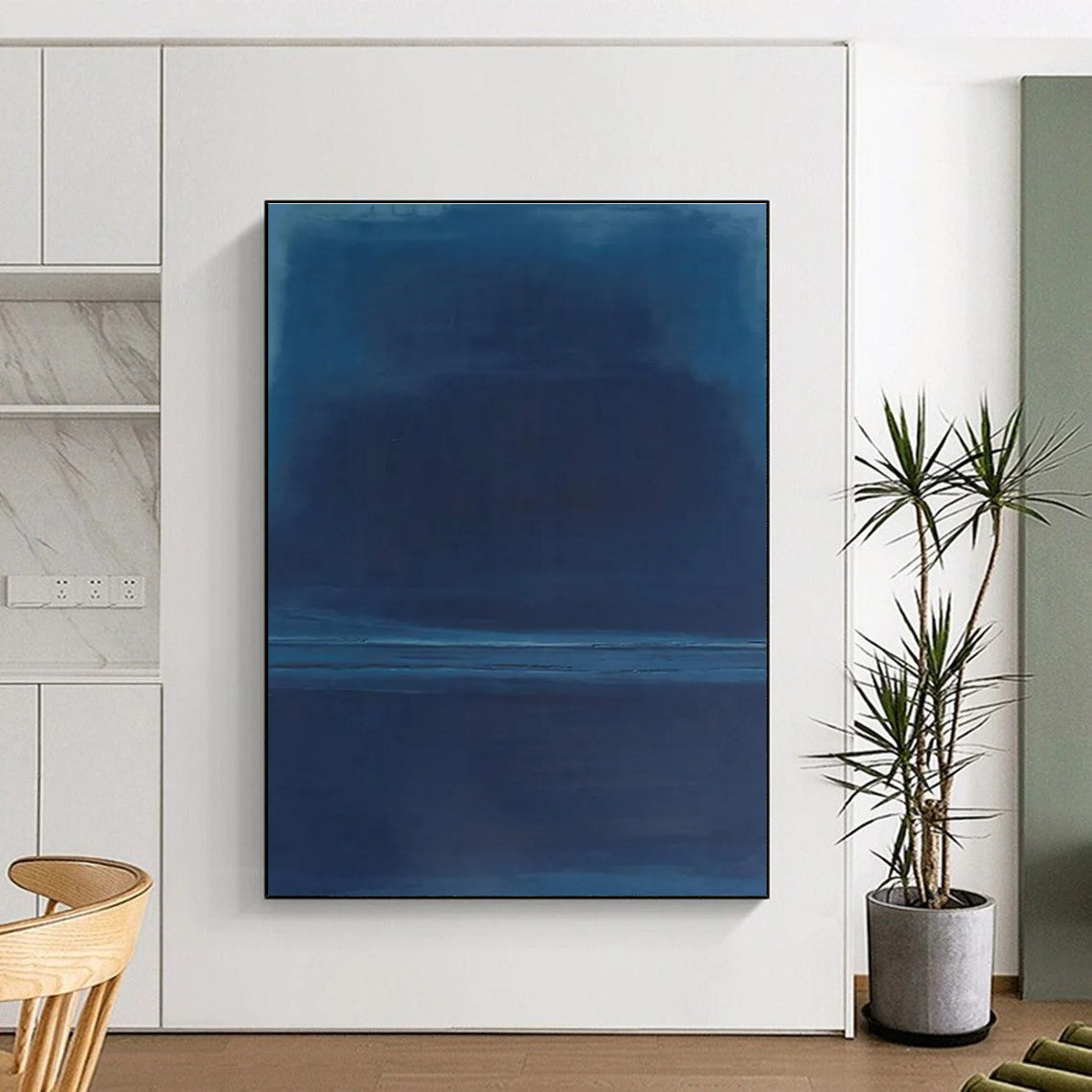 Blue Monotone Abstract Painting with Gentle Transitions ADGE474