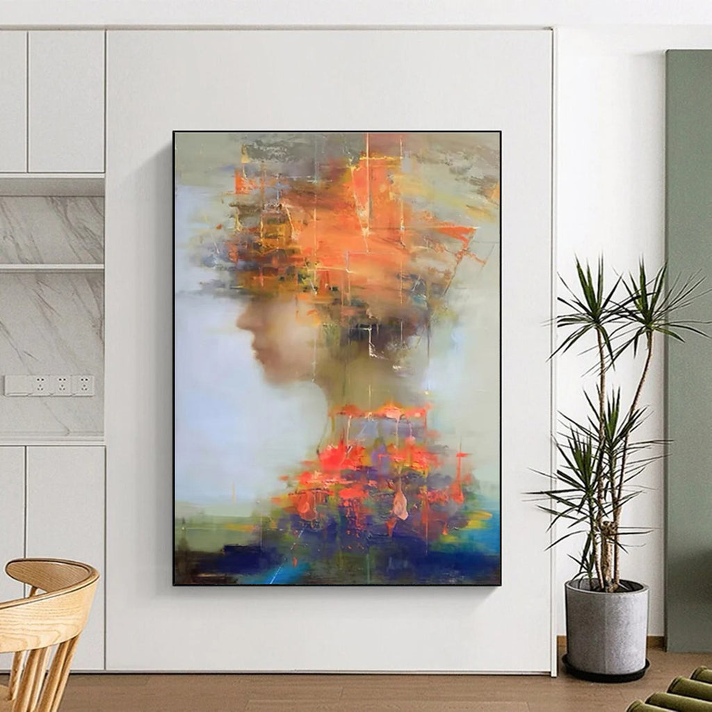 Colorful Portrait Abstract Painting with Layered Textures ADGE318