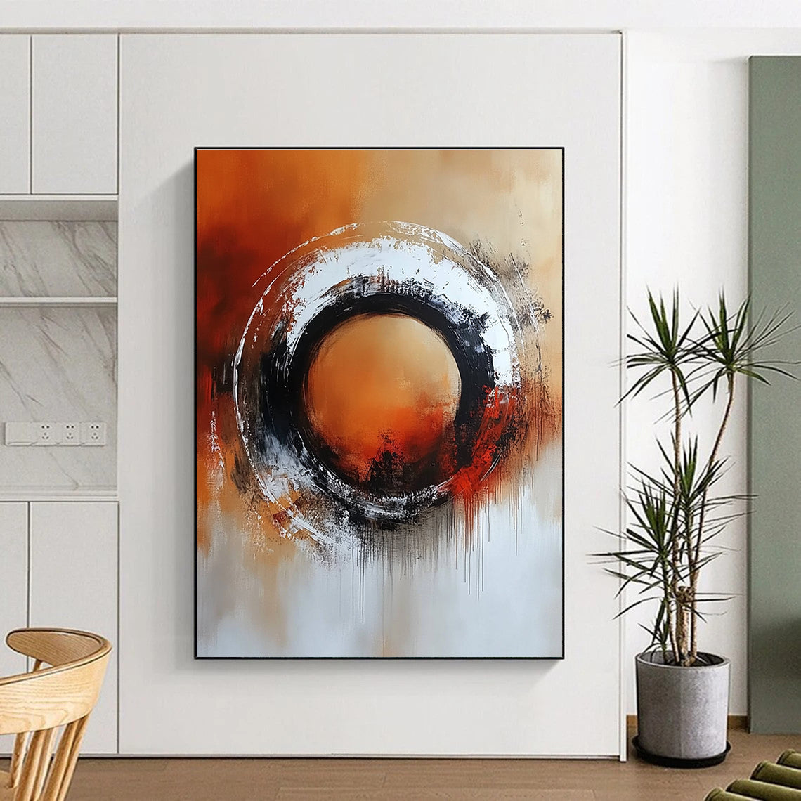 Orange Black Abstract Painting with Dripping Details GER706