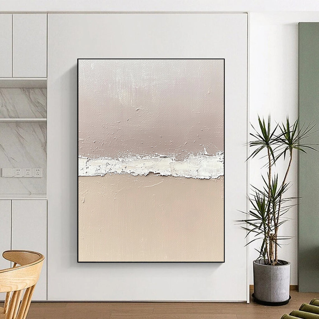 Beige and White Textured Abstract Painting with Horizontal Divide GER067
