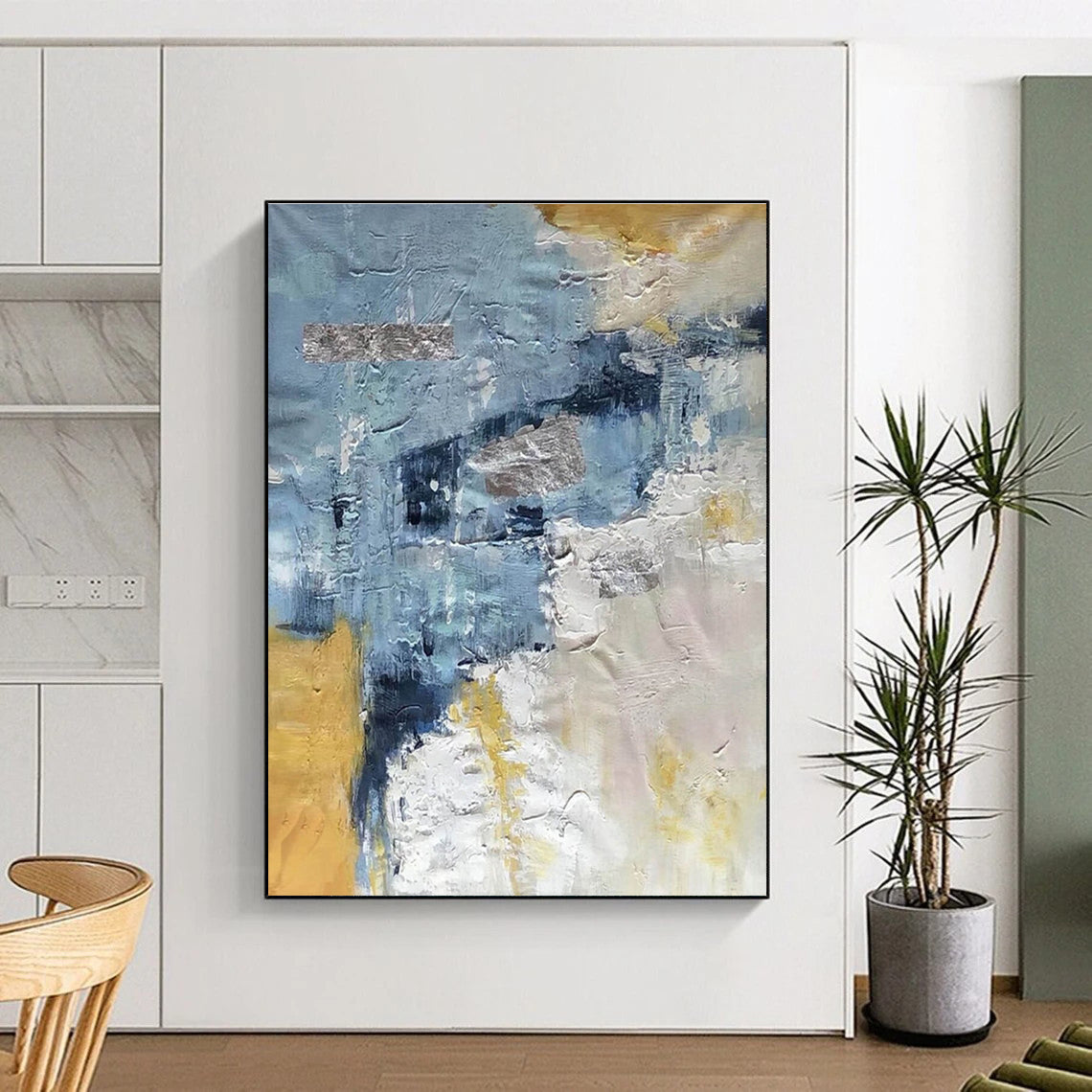 Blue and Gold Textured Abstract Painting ADGE255