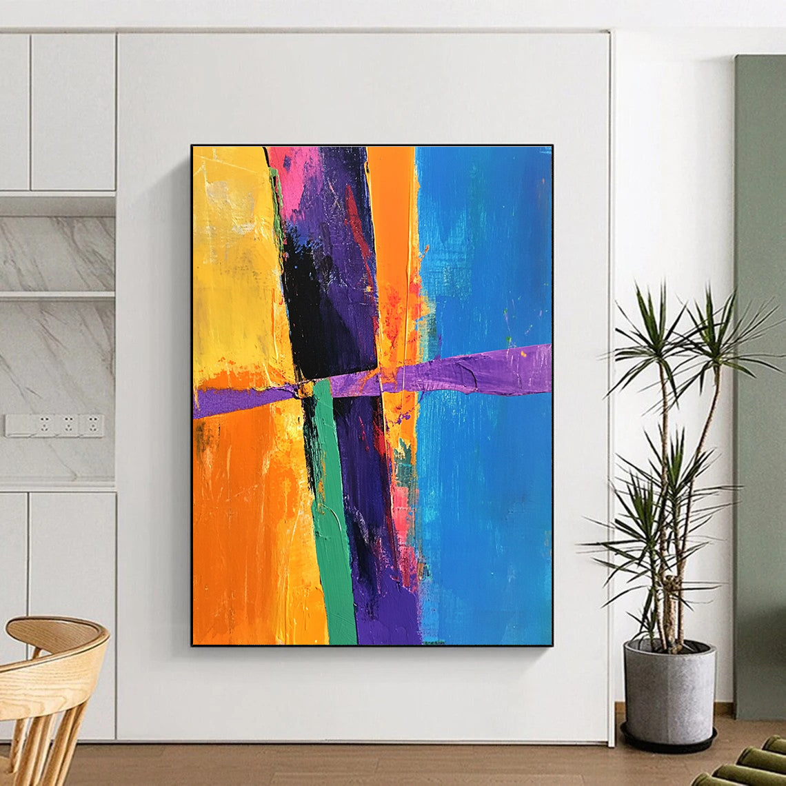 Bright Color Block Abstract Painting with Dynamic Shapes GER406