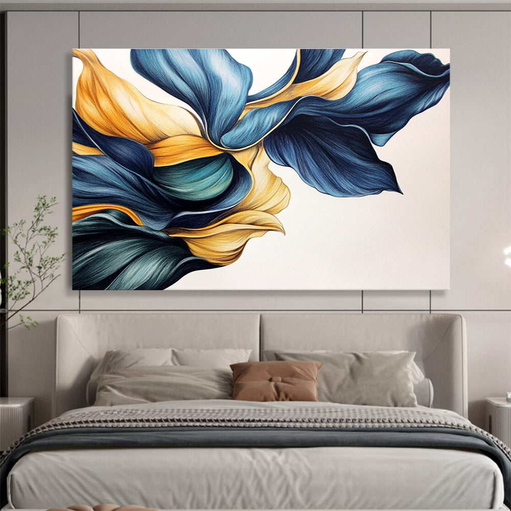 Blue and Yellow Abstract Petals Painting with Intricate Details DYP579