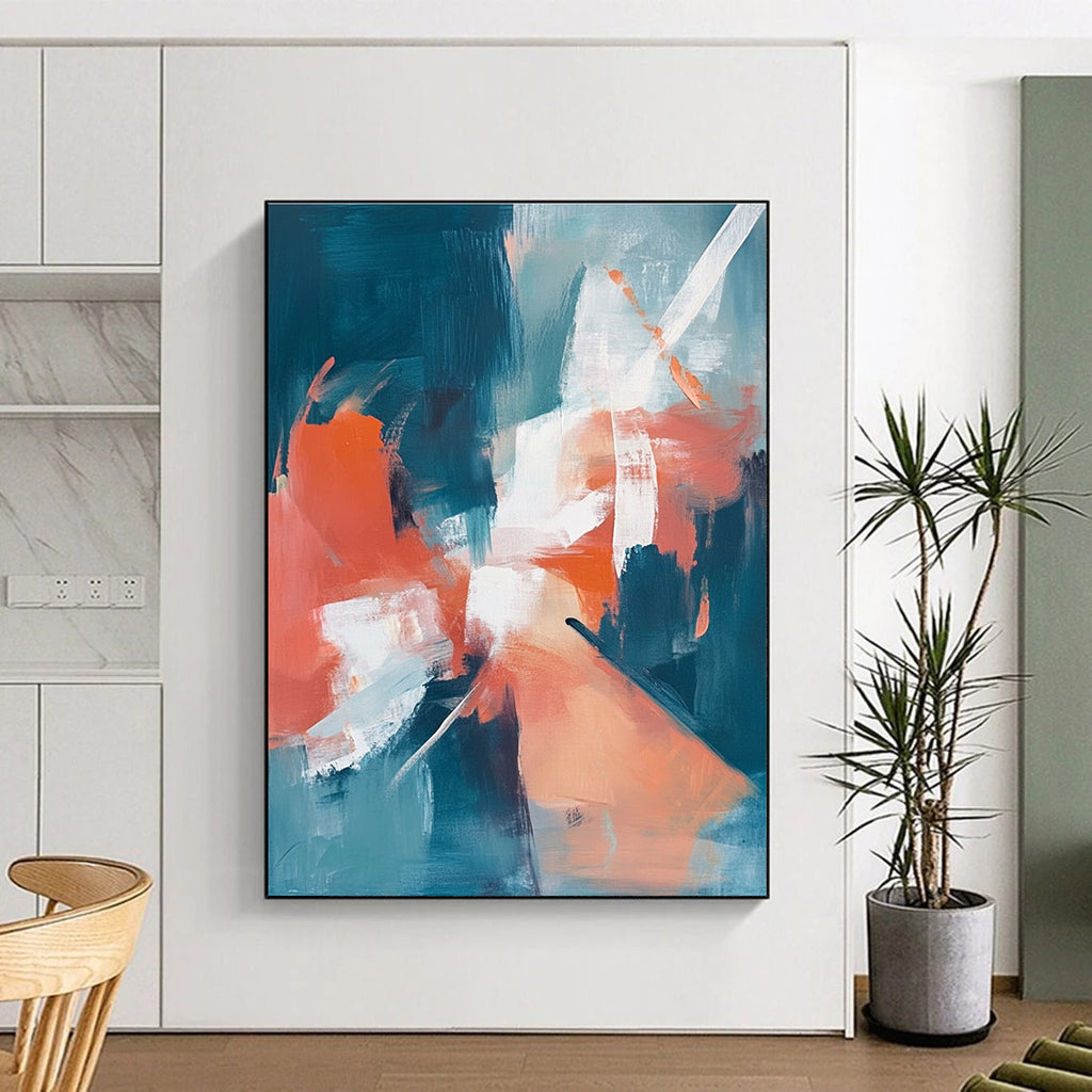 Teal and Coral Abstract Painting with Soft Textures GER641