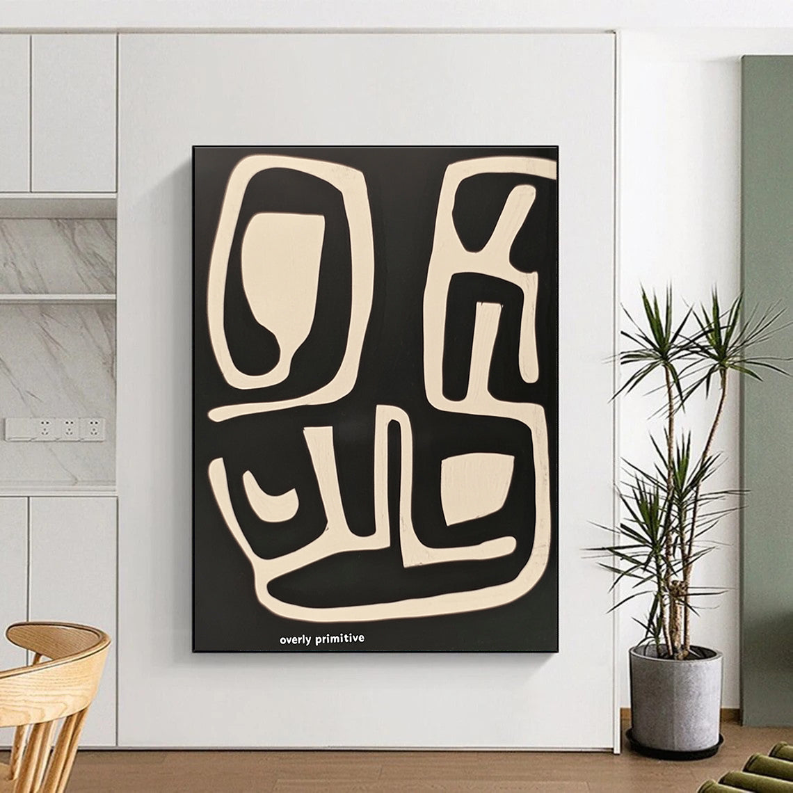 Large abstract painting featuring thick brush strokes and bold white text on a vibrant background ideal for modern decor.STSC1211