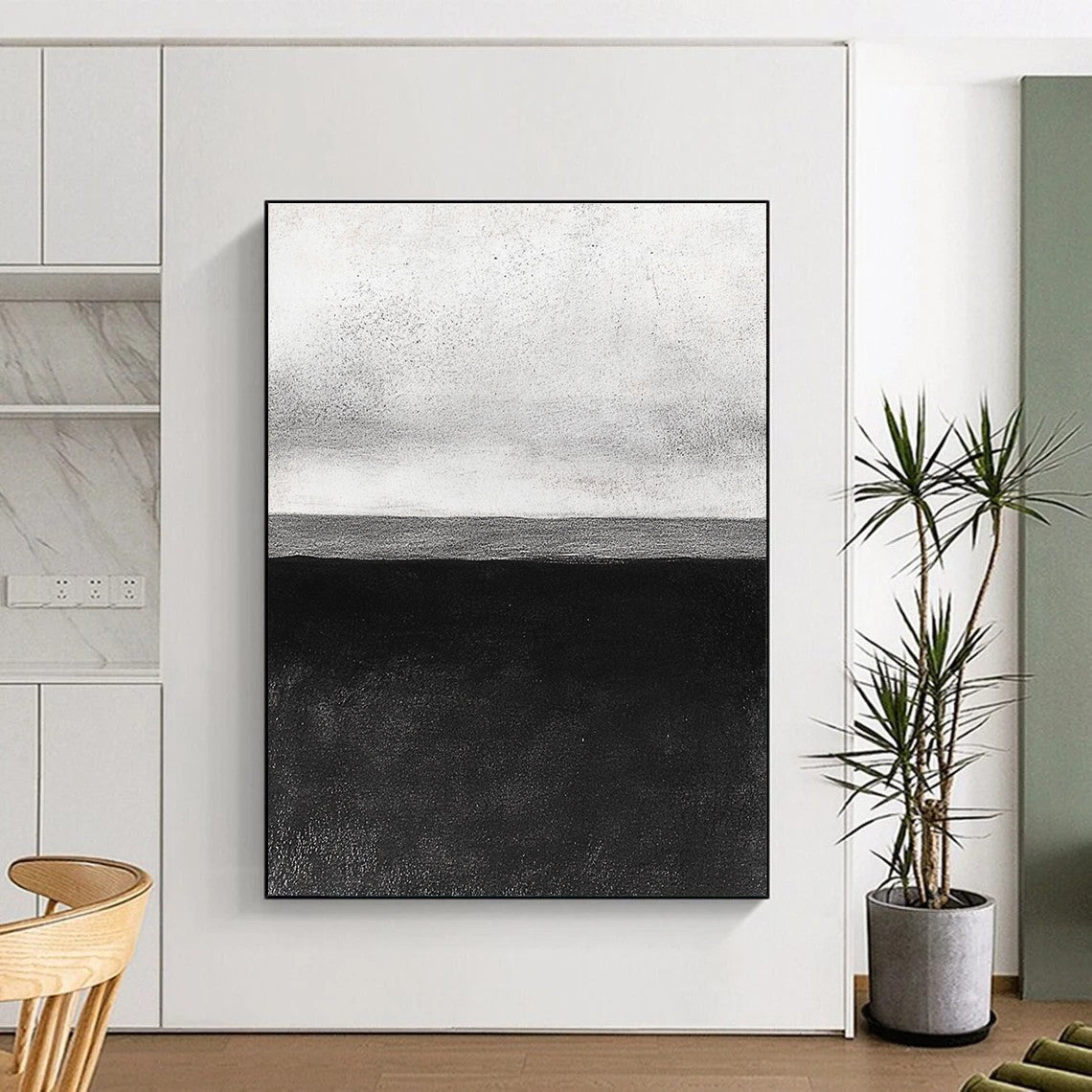 Black White Horizon Abstract Painting GER827