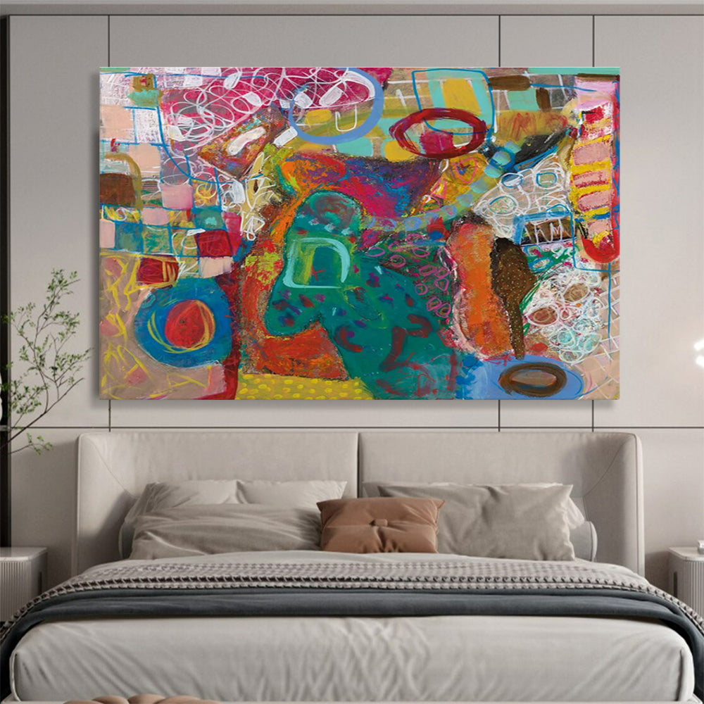 Playful Colorful Abstract Painting with Whimsical Shapes and Lines THY244