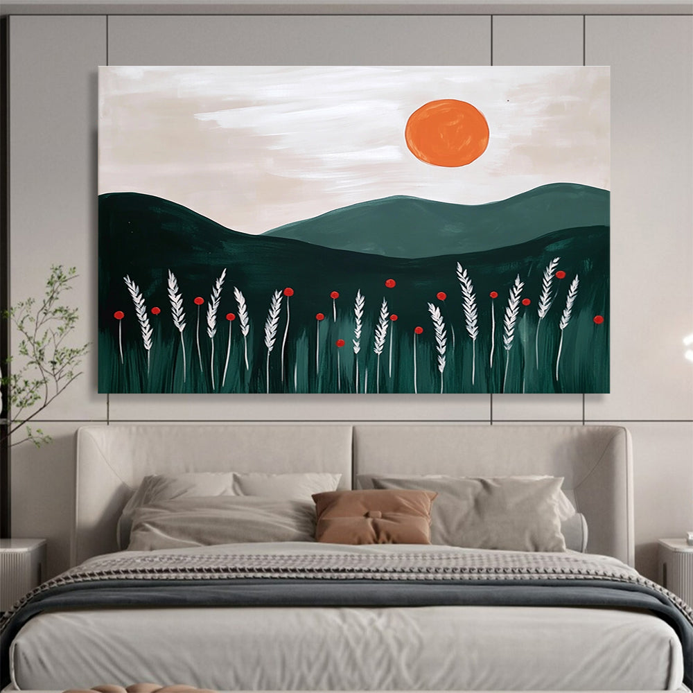 Minimalist Landscape - Sun and Mountains Abstract Painting DYP057