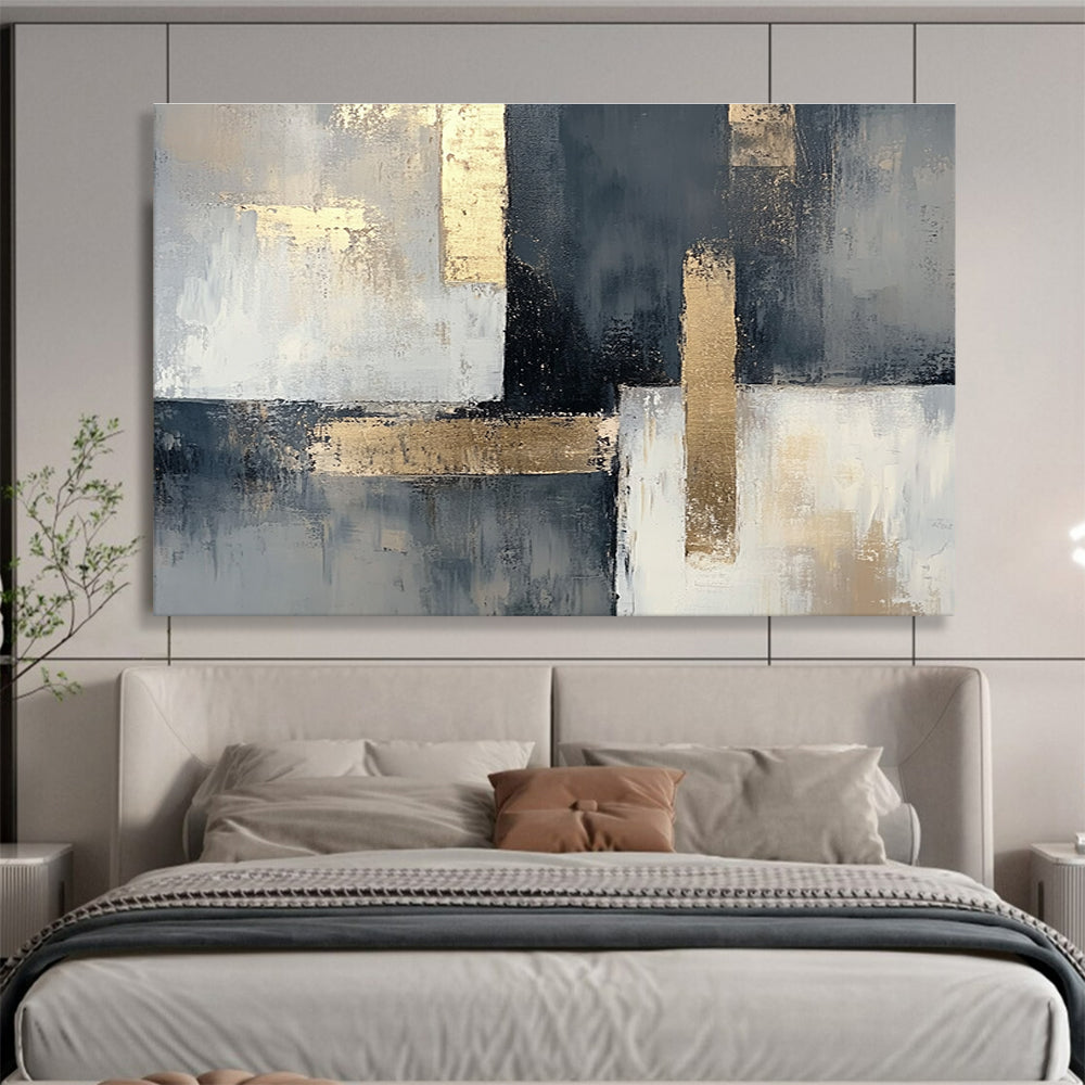 Gray and Gold Abstract Painting with Geometric Elegance DYP406