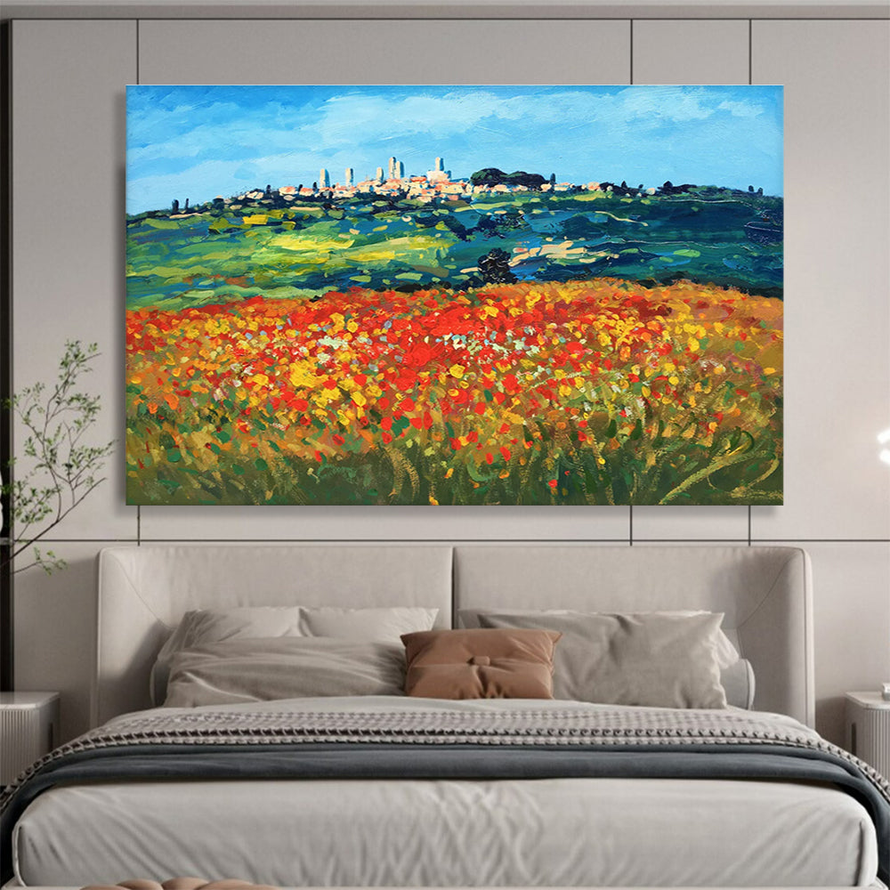 Colorful Tuscan Hilltop Town Abstract Painting THY468