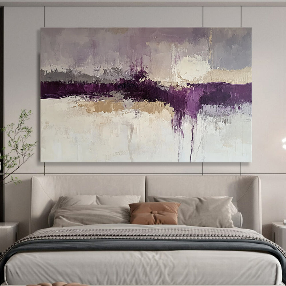 Purple and Beige Abstract Landscape Painting with Textured Layers DYP248
