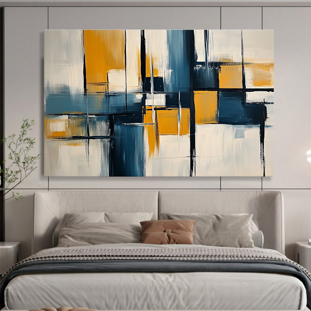 Blue Yellow and Black Abstract Blocks Painting with Dynamic Compositions DYP588