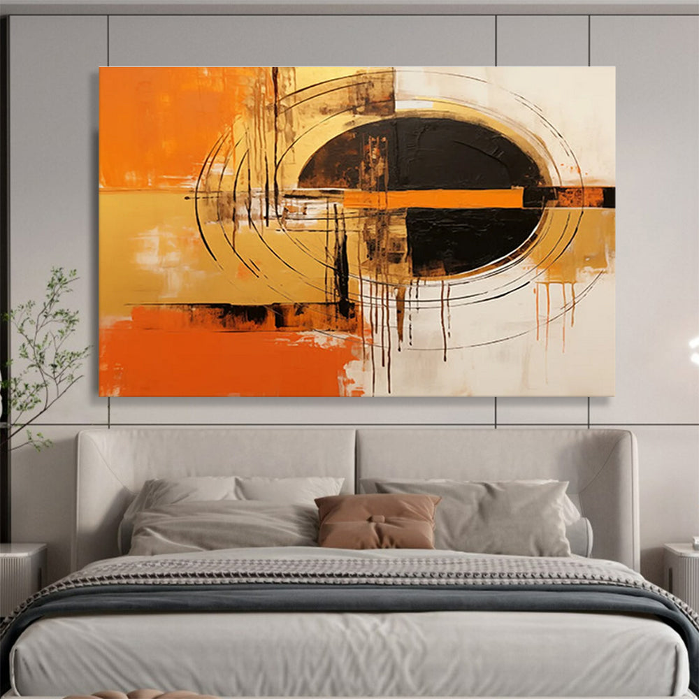 Orange Black and Gold Circular Abstract Painting THY104