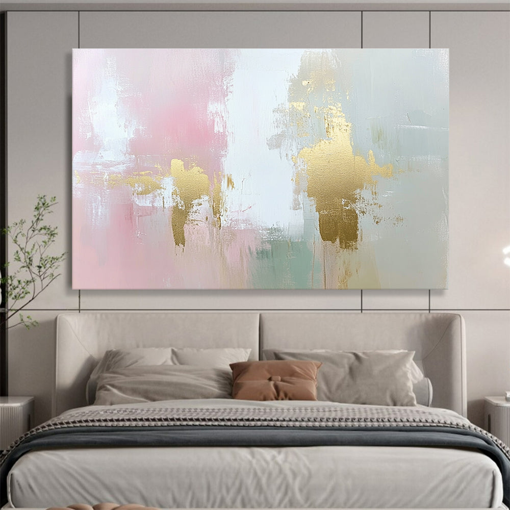 Gold Accent Abstract Painting in Pink and Green DYP442