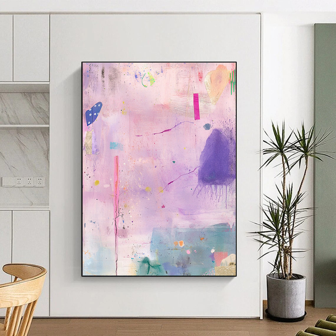 Purple - Pink Abstract Painting with Whimsical Details GER139