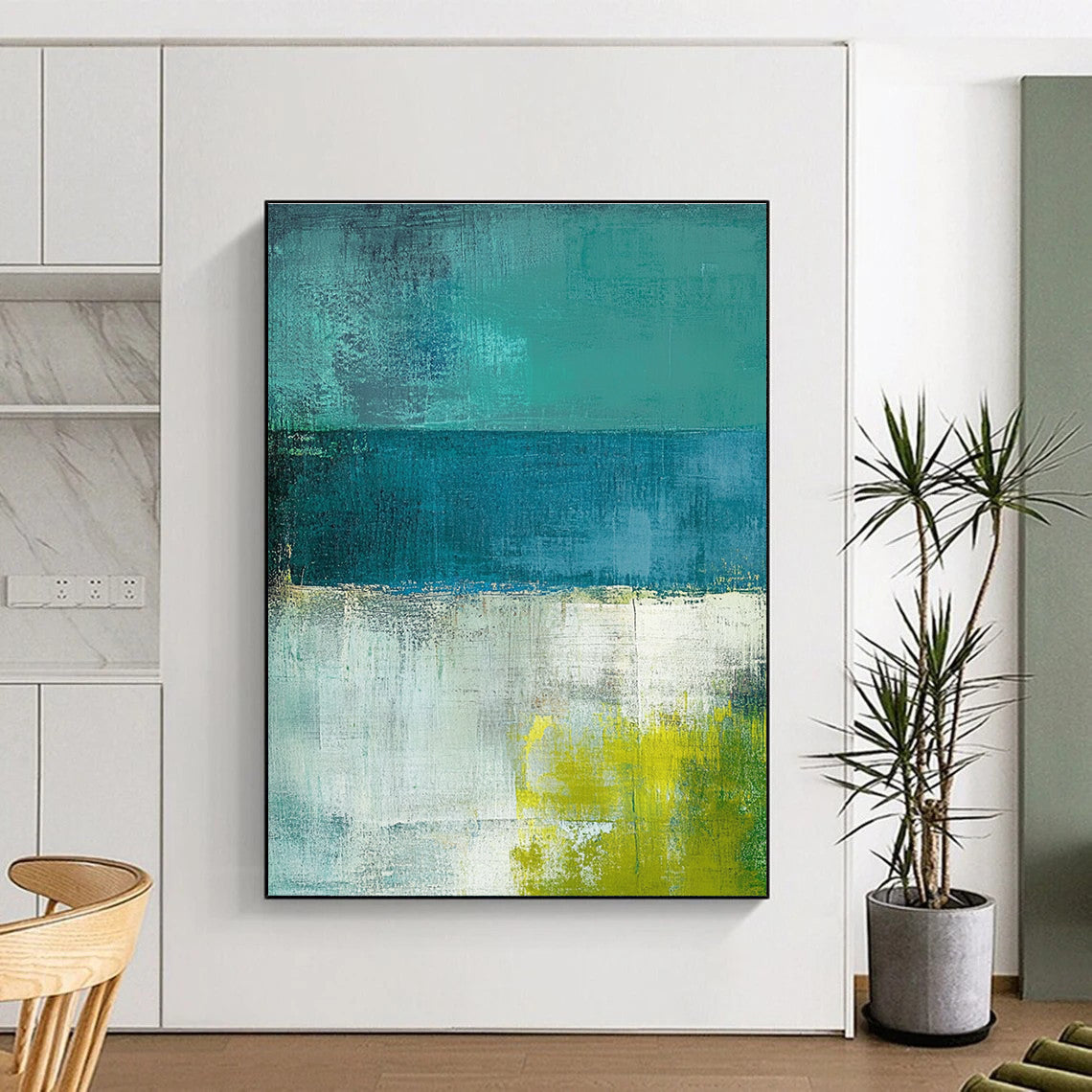 Teal and Green Abstract Painting with Calm Color Fields GER549