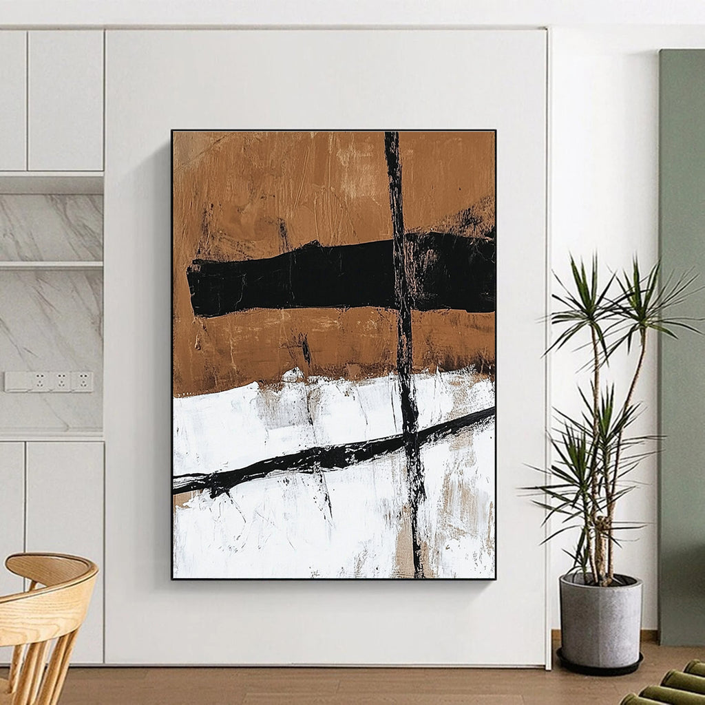 Brown Black and White Abstract Painting with Textured Layers GER188
