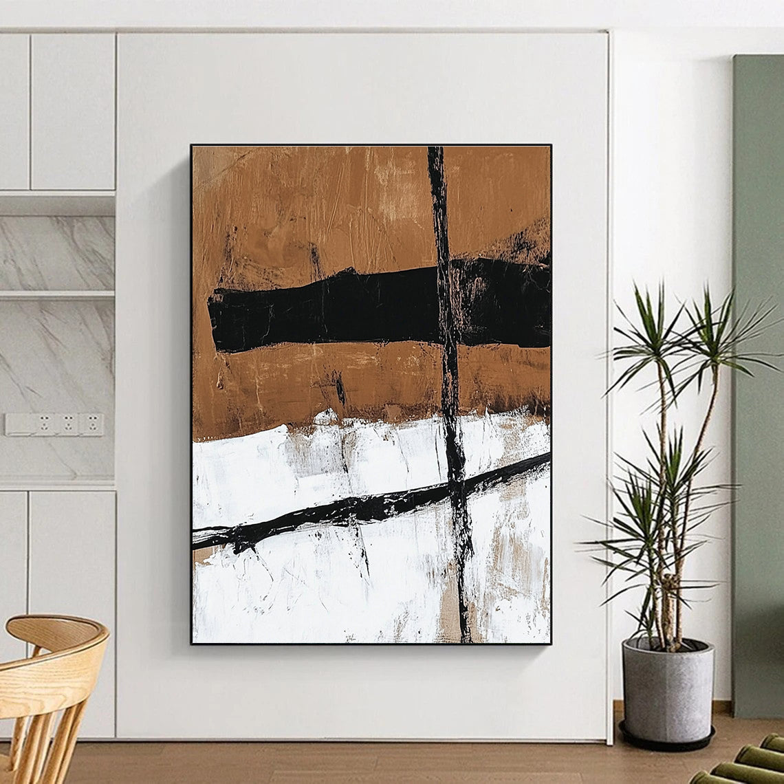 Brown Black and White Abstract Painting with Textured Layers GER188