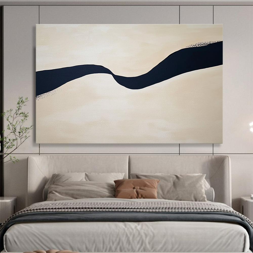 Wavy Black Line on Beige Abstract Painting with Subtle Details DYP585