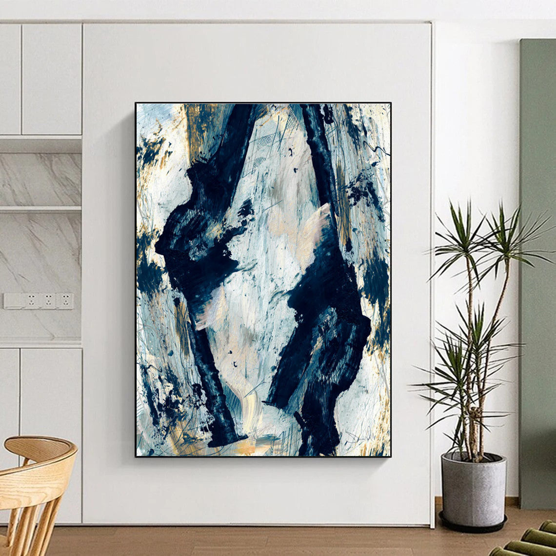 Blue Gold Abstract Strokes Painting ADGE244