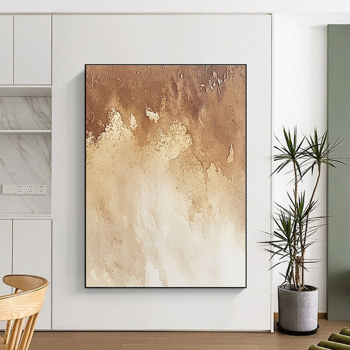 Brown and Beige Gradient Watercolor Abstract Painting with Subtle Textures GER004